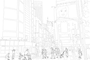 Shinjuku Japan City Scene Drawing