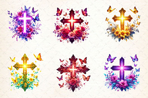 Glowing Floral Cross With Butterfly