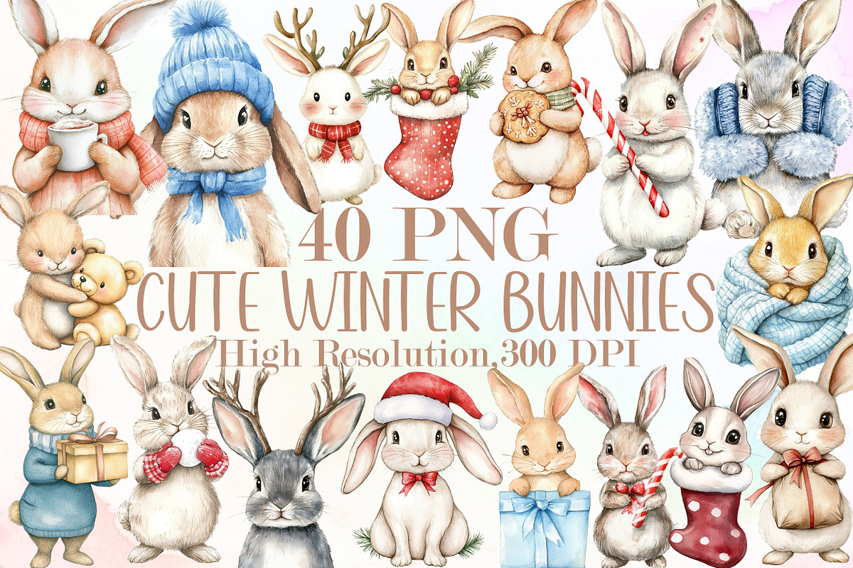 Cute Winter Bunnies Illustrations PN, an Illustration by Sublimation Artist (Photo 1 of 6)