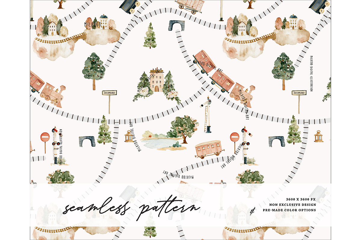 Train Landscape Railway pattern, a Pattern Graphic by Milatoo (Photo 1 of 4)