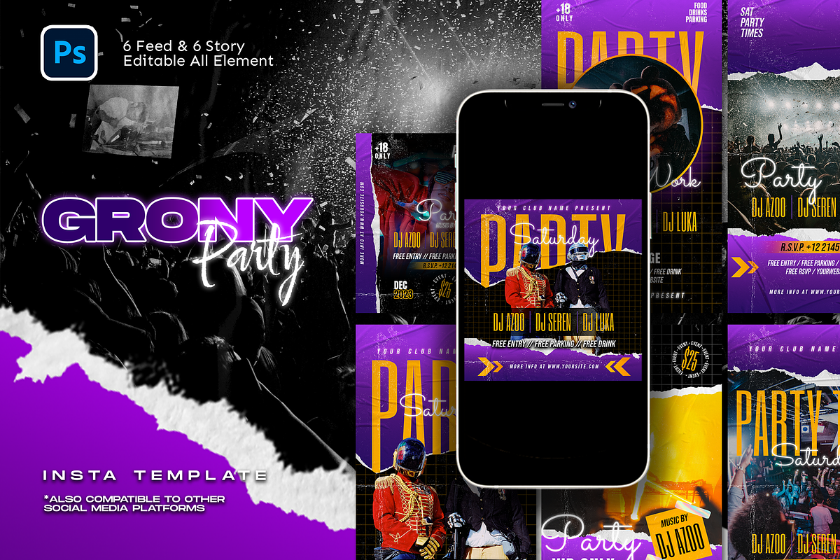 Grony Party Instagram Kit, a Social Media Template by Shinra Labs (Photo 1 of 5)