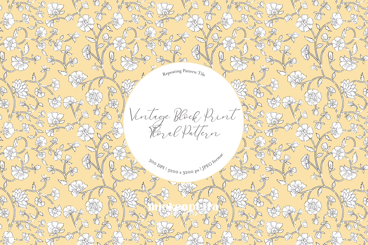 Block Print Floral Pattern - Yellow, a Pattern Graphic by Mieken Petra Designs (Photo 1 of 4)