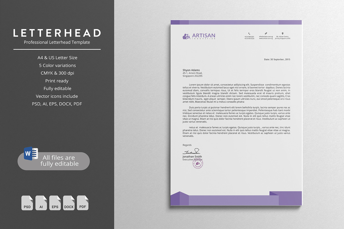 Letterhead Template, a Stationery Template by artisanHR (Photo 1 of 6)