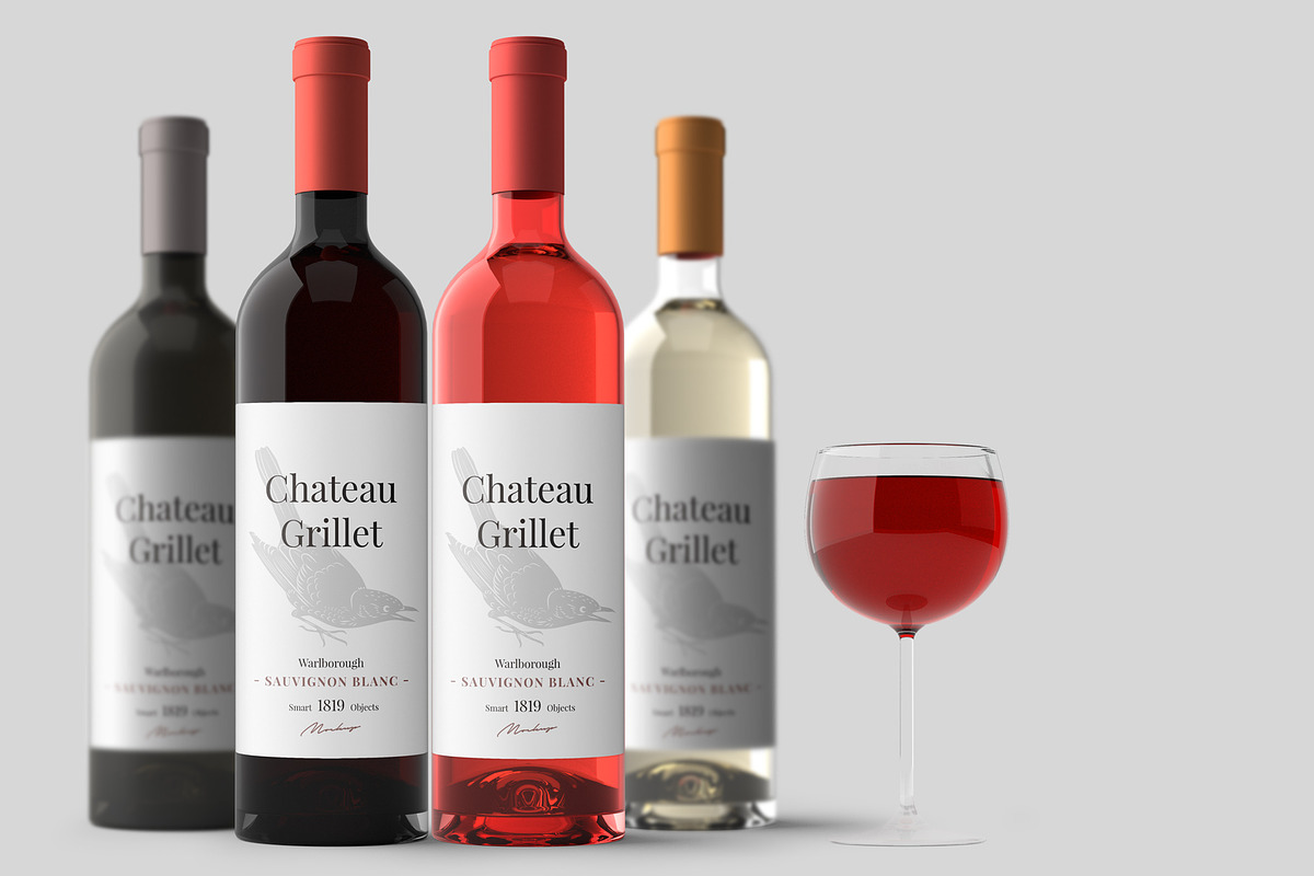Wine Bottle Mockup Kit, a Merchandise Mockup by PSD Market (Photo 7 of 16)