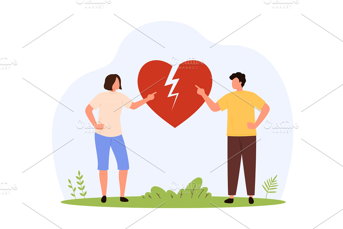 Couple Arguing Broken Heart Symbol, a Person Illustration by Flashvector