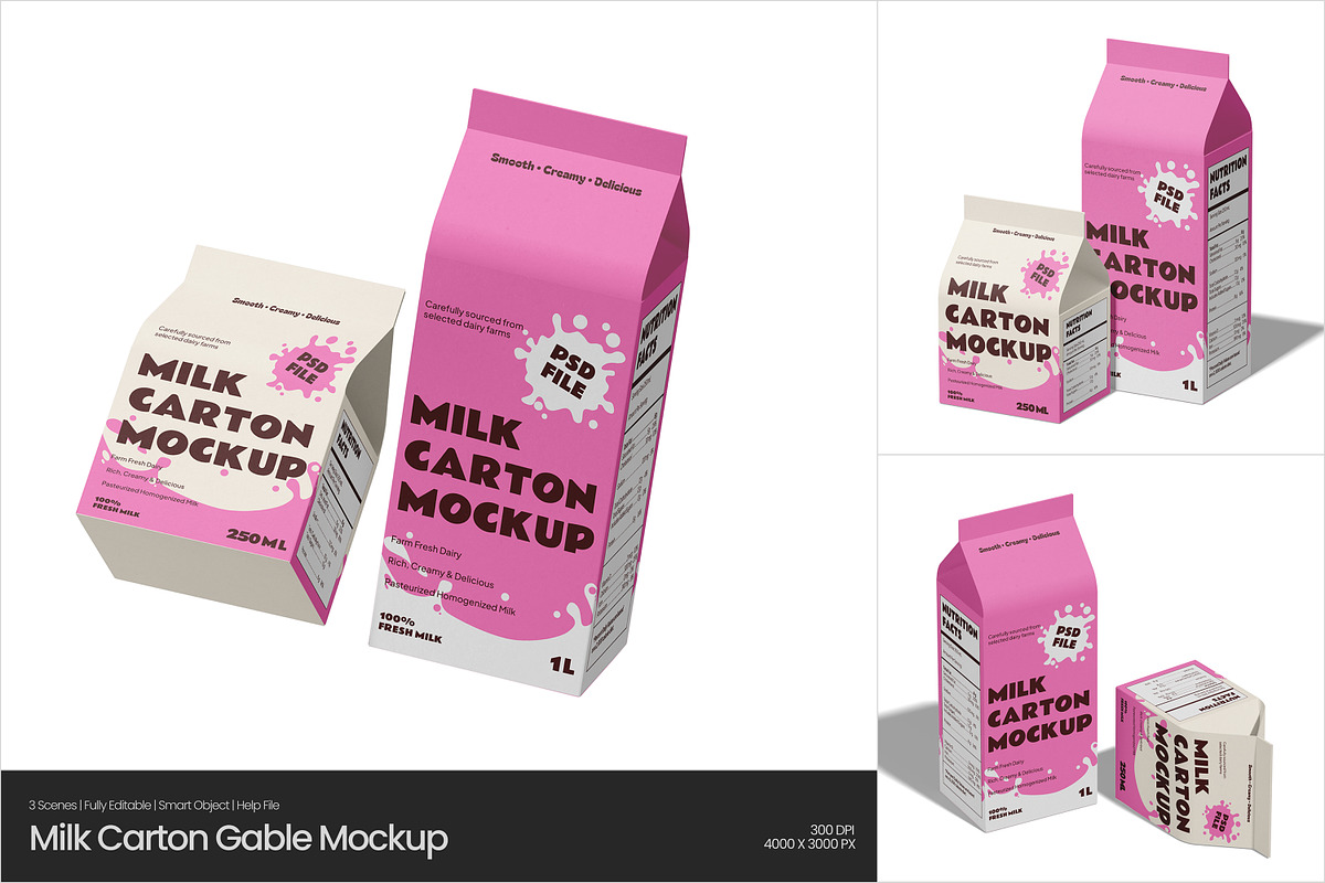 Milk Carton Gable Mockup, a Packaging Mockup by Permadi Creative (Photo 1 of 5)
