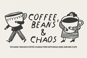 50 Hand-Drawn Сoffee Characters, a Food Illustration by Veyla