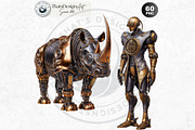 Steampunk Robots Cliparts, a Decorative Illustration by ThatsDesignArt (Thumbnail 8 of 13)