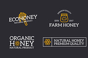 Set of retro vintage honey and bee logo or insignia, emblems, labels and badges and other branding objects. Vector line style, a Branding & Logo Template by GraphiShop (Thumbnail 3 of 4)
