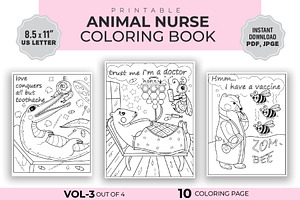 Funny Animal Nurse Coloring Page.