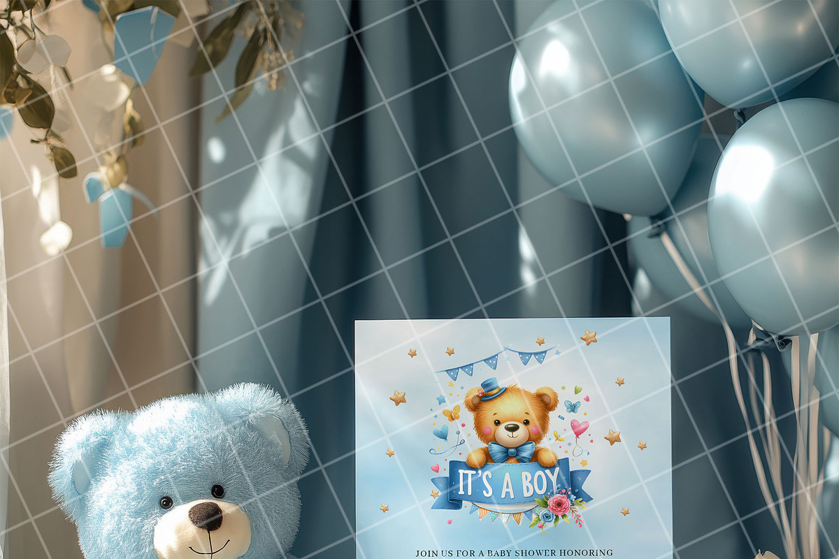 Boy baby shower invitation mockup PS, an Advertising Mockup by Blush Roses Print (Photo 2 of 7)