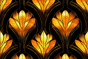 Seamless vibrant, art deco-inspired pattern featuring stylized golden flowers o, a Pattern Graphic by Textures & Backgrounds