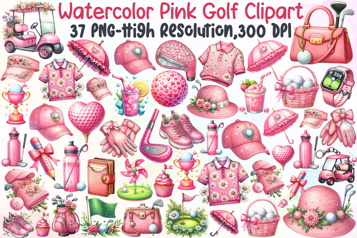Watercolor Pink Golf Clipart, an Illustration by Sublimation Artist (Photo 1 of 6)