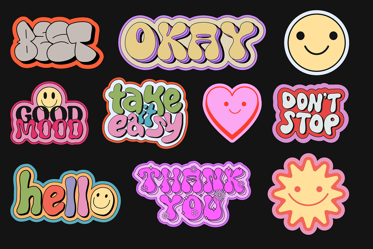 GROOVY STICKERS PACK VECTOR DESIGN, an Object Graphic by craftlove (Photo 4 of 5)