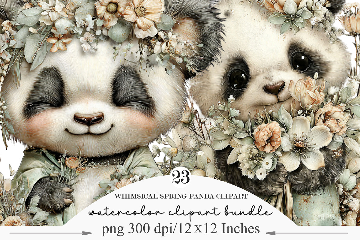 Whimsical Spring Panda Clipart, an Illustration by Designking (Photo 1 of 5)