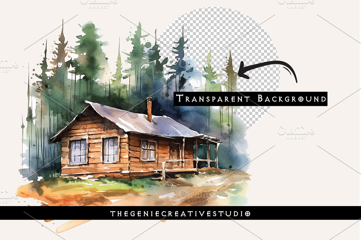 Cabin in the Woods PNG Clipart, an Object Illustration by Geniecreativestudio (Photo 2 of 9)