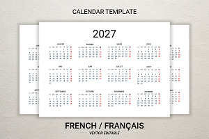 2027 calendar template in French, a Stationery Template by Ederella