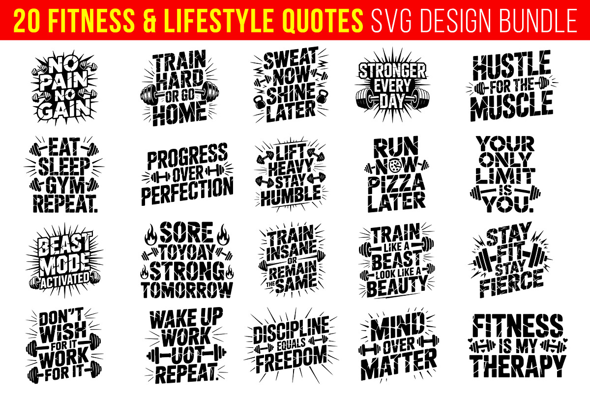 20 Fitness & Lifestyle Quotes SVG De, an Object Graphic by himelgfx