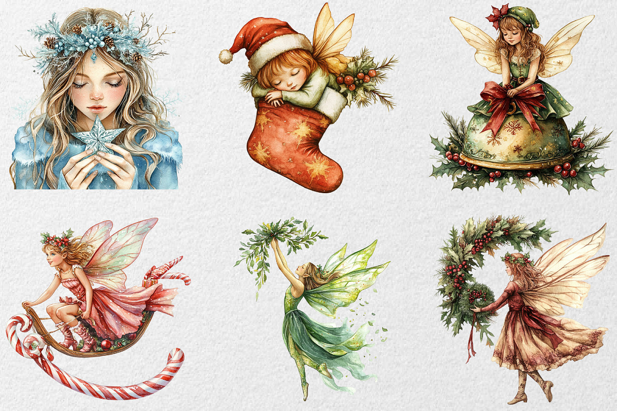 Fantasy Christmas Fairy Clipart, an Illustration by DreamCafeArt (Photo 2 of 7)