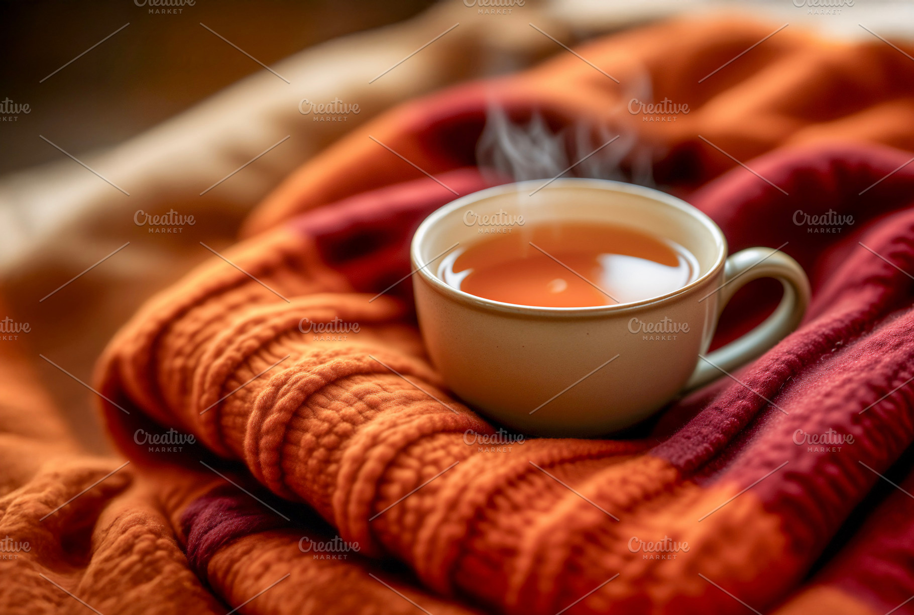 Cup of herbal tea on folded autumn, a Photo by rarrarorro