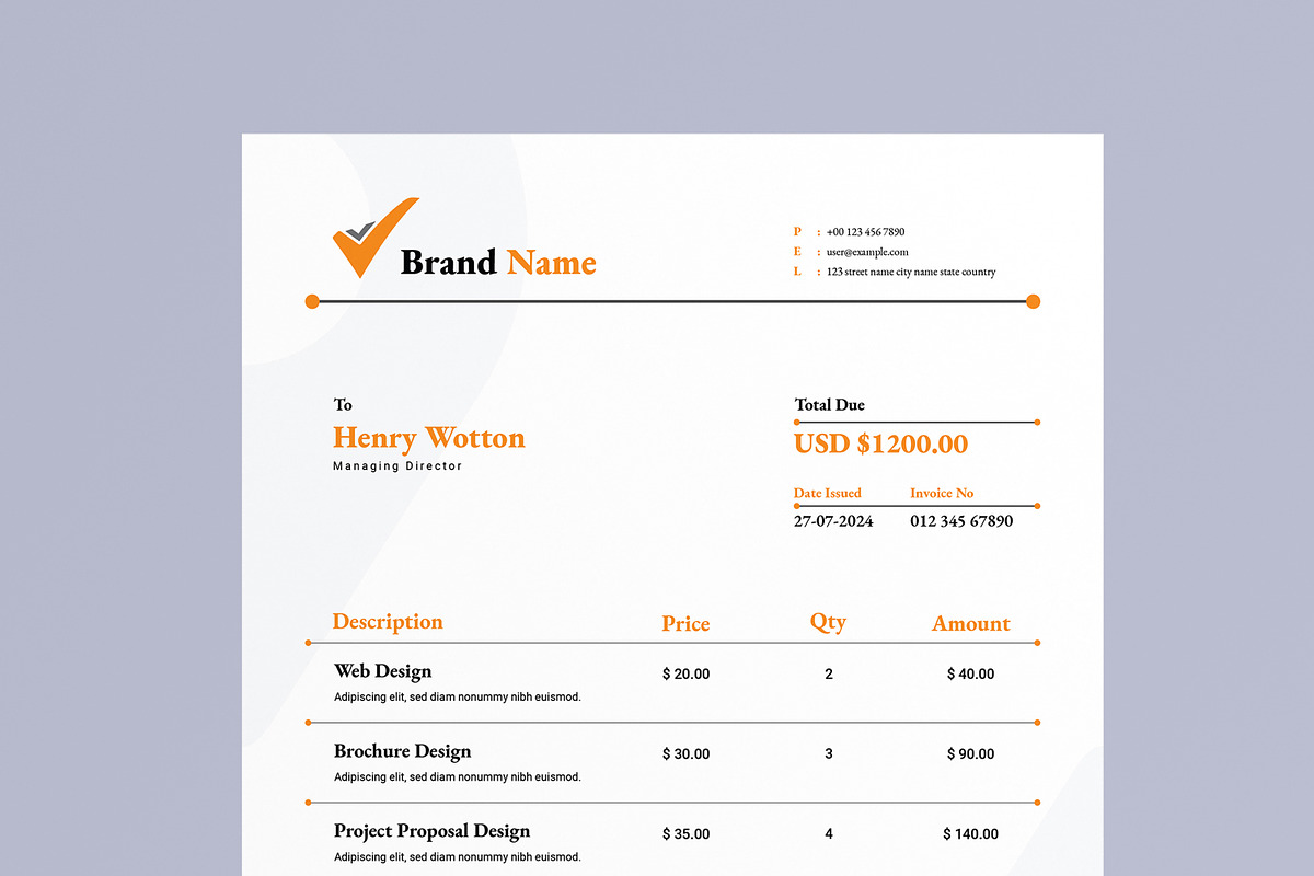 Invoice Design Template, a Stationery Template by MightyDesign (Photo 4 of 8)