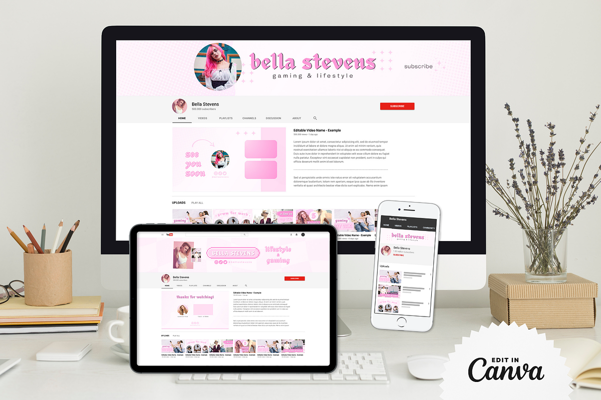 YouTube Brand Kit For Canva • Y2K, a Social Media Template by OniriqveDesigns (Photo 2 of 10)