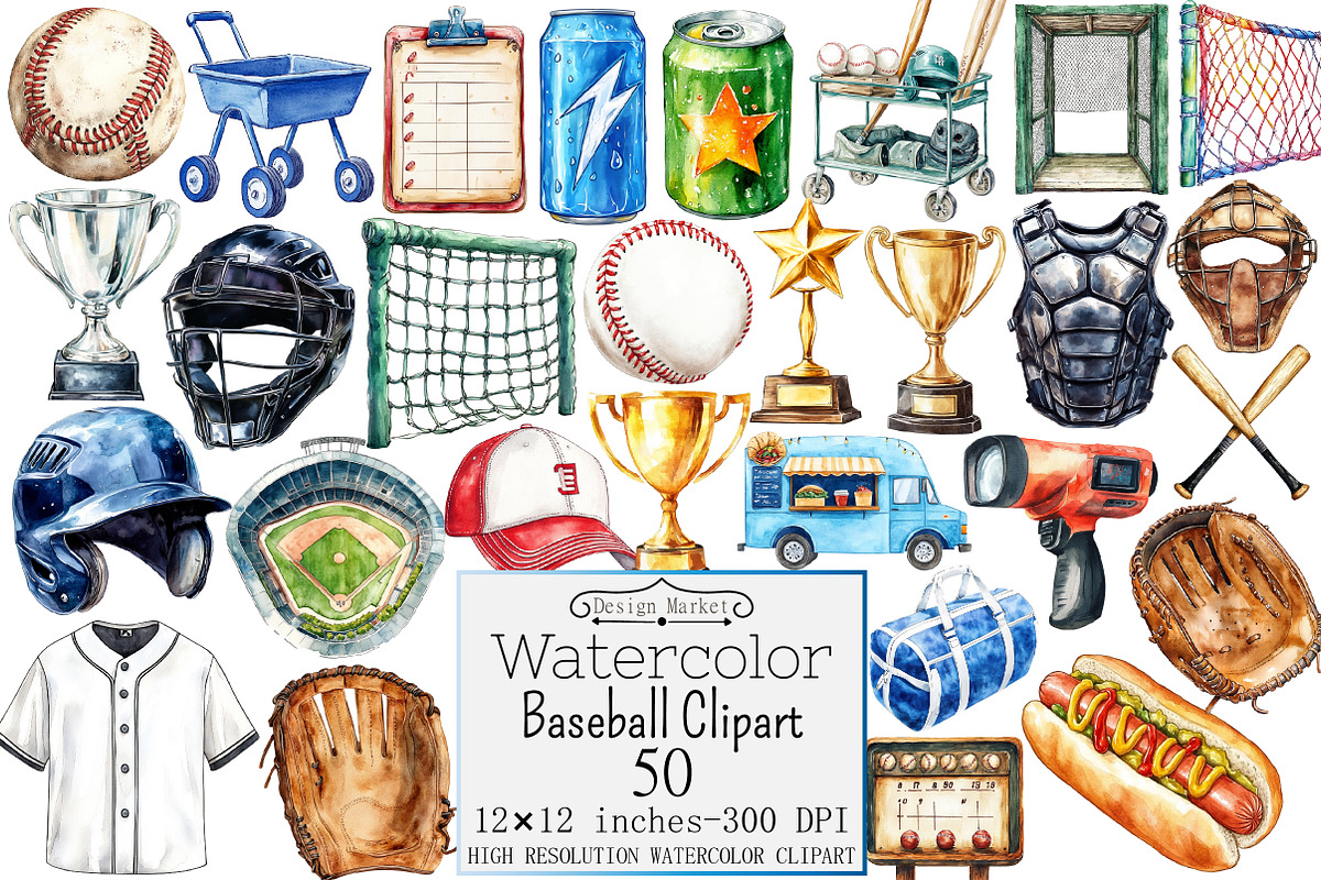 Watercolor Baseball Clipart, a Seasonal Illustration by Design Market (Photo 1 of 5)