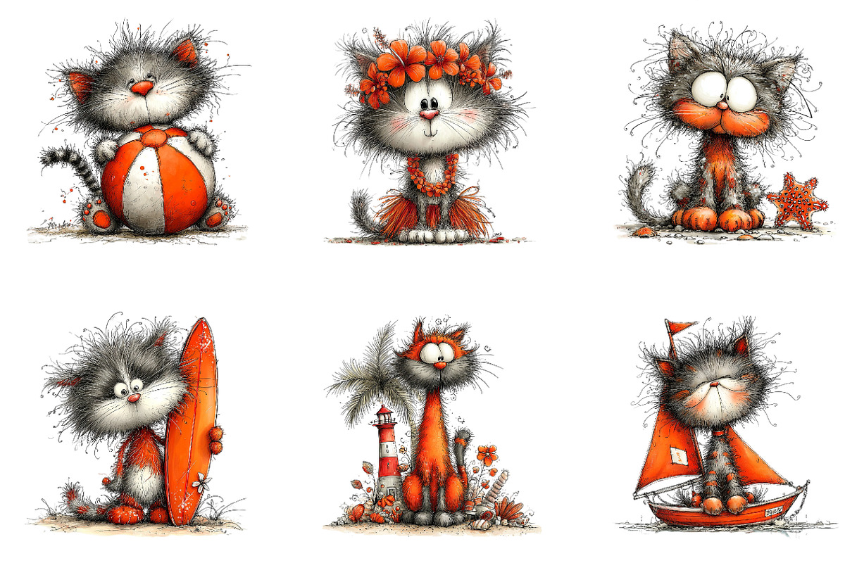 Funny Summer Kitten Watercolor, a Seasonal Illustration by CreationArt (Photo 4 of 4)