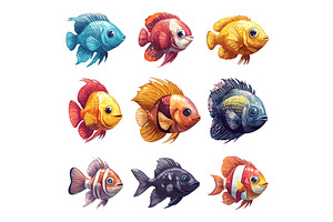 Sea Fishes Cartoon Icons Set Marine, an Animal Illustration by LadadikArt
