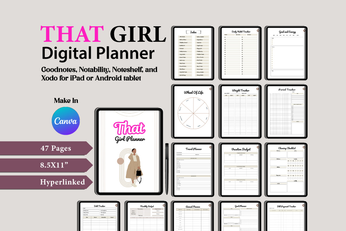 That Girl Digital Planner Canva, a Stationery Template by Designmela01 (Photo 1 of 11)
