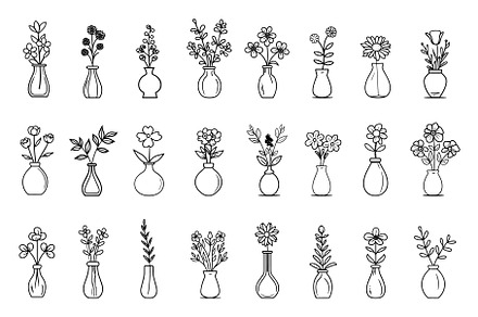 Flowers in vase linear set. Plants, an Object Illustration by Valerie Bodnar