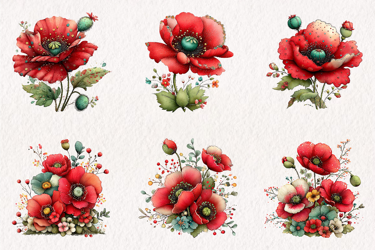 Whimsical Spring Poppy Flowers, an Illustration by CreationArt (Photo 5 of 10)