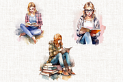 Watercolor Bookworm Clipart, a Person Illustration by Mash Mash Stickers (Thumbnail 5 of 9)