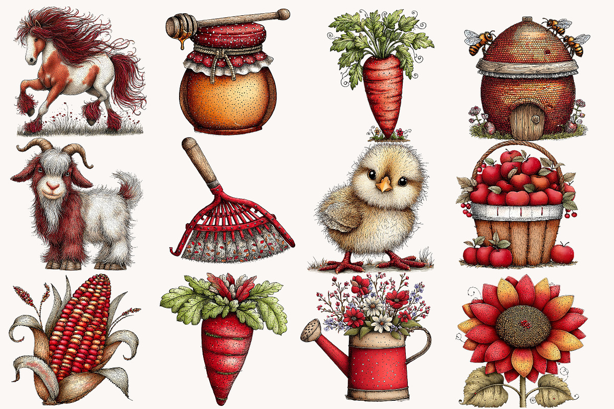 Watercolor Farm Clipart Bundle, a Seasonal Illustration by Designworld (Photo 3 of 9)