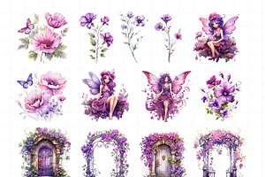 Purple Garden Clipart Bundle