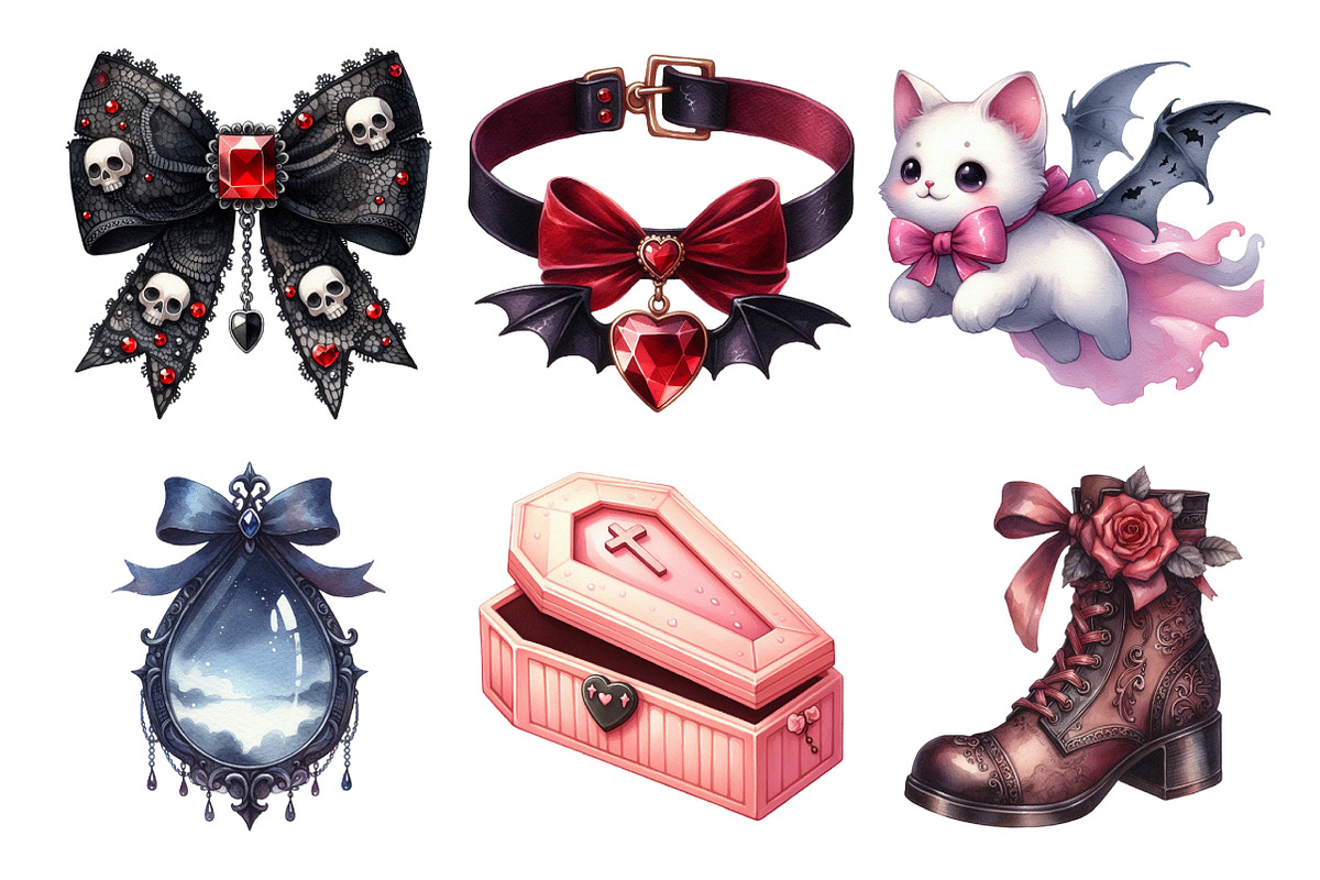 Gothic Coquette Halloween Clipart, an Illustration by Daily.Designs (Photo 3 of 5)