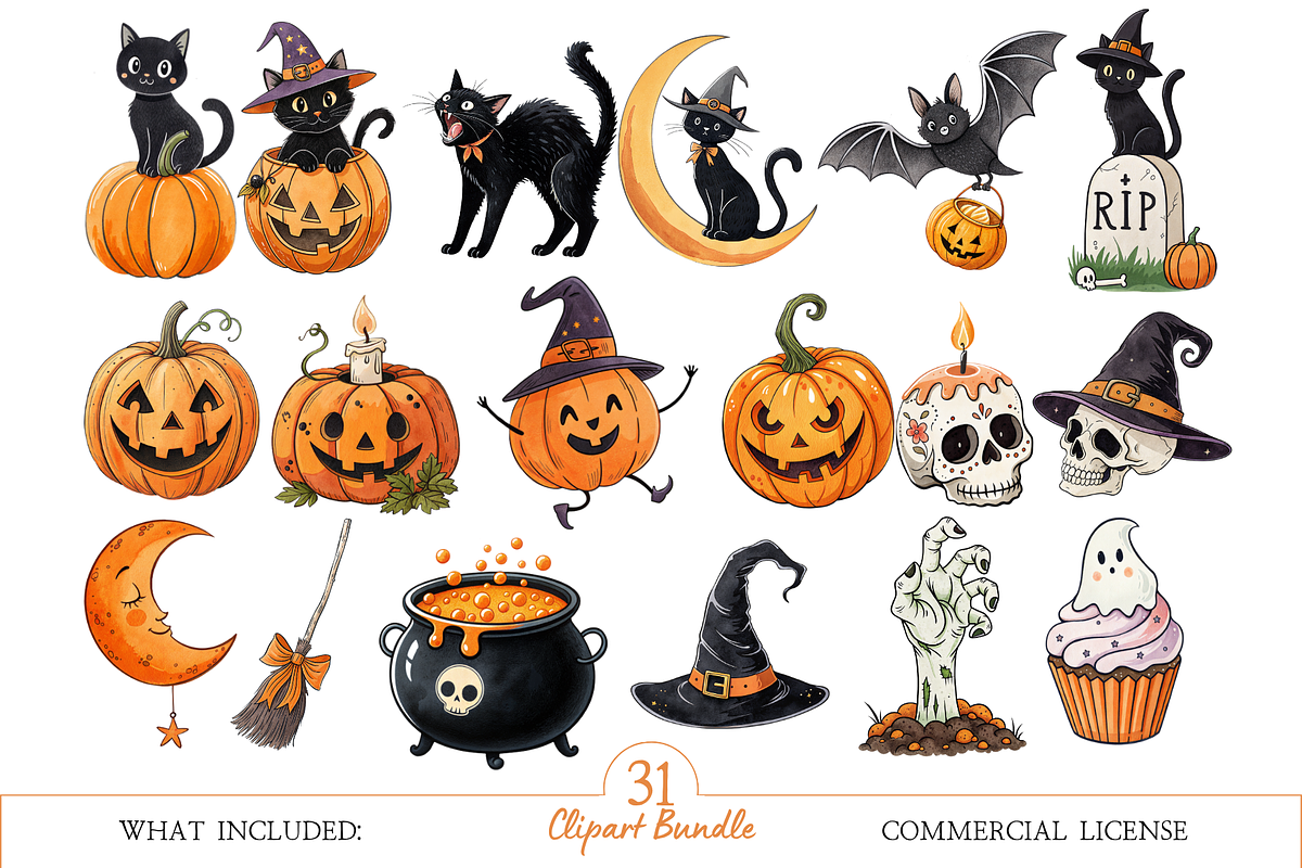 Watercolor Halloween PNG, a Decorative Illustration by MockupWizard (Photo 2 of 5)