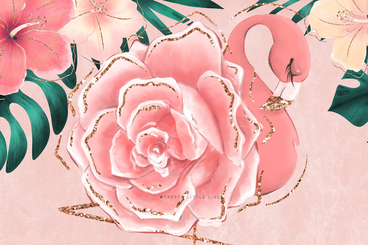 Tropical Flowers & Flamingos ClipArt, an Illustration by Pretty Little Lines (Photo 2 of 15)
