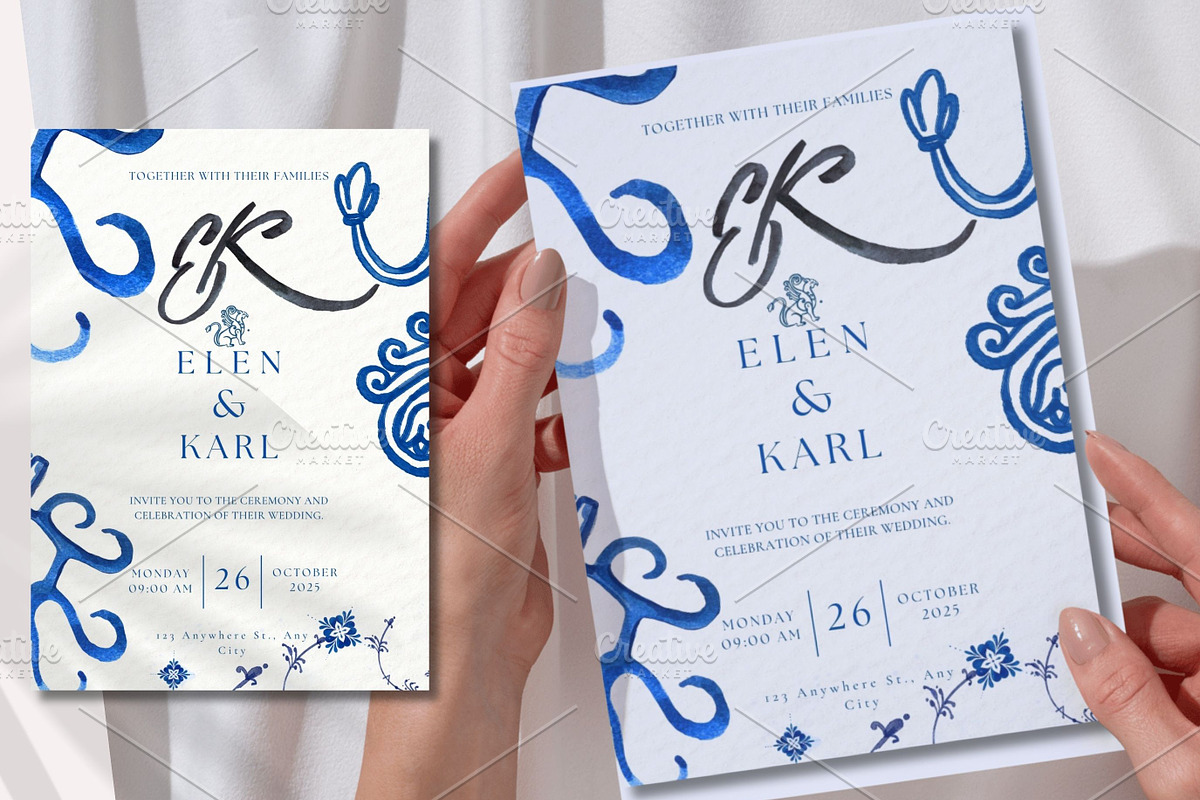 Blue Wedding Invitation Template Can, a Templates & Theme by Alisa Mikibith Art (Photo 5 of 10)