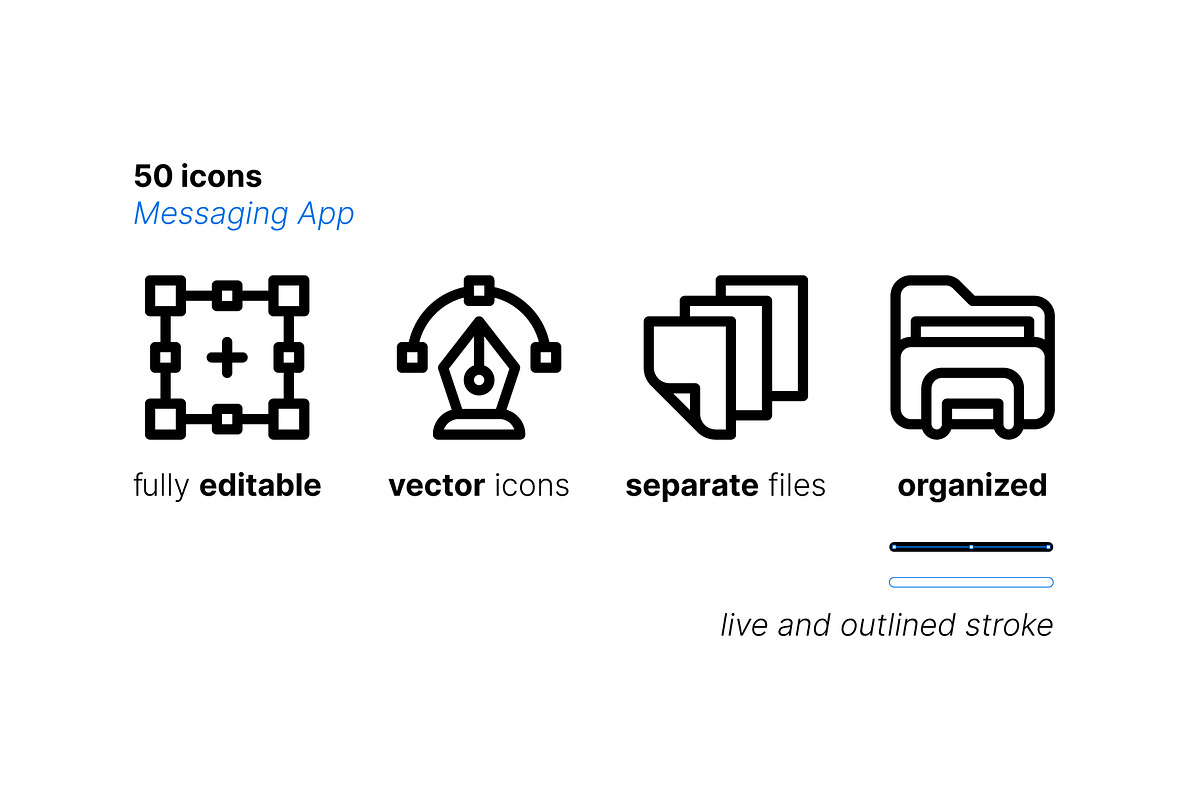 50 Messaging App Micro Icons, an Outline Icon by Side Project (Photo 3 of 5)