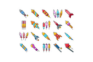 Colorful fireworks rockets icons, an Object Illustration by pikepicture