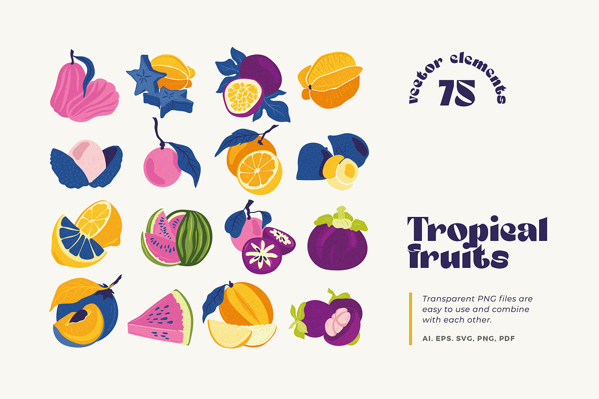 Tropical Fruits Illustration, a Food Illustration by KetteCreate (Photo 4 of 14)