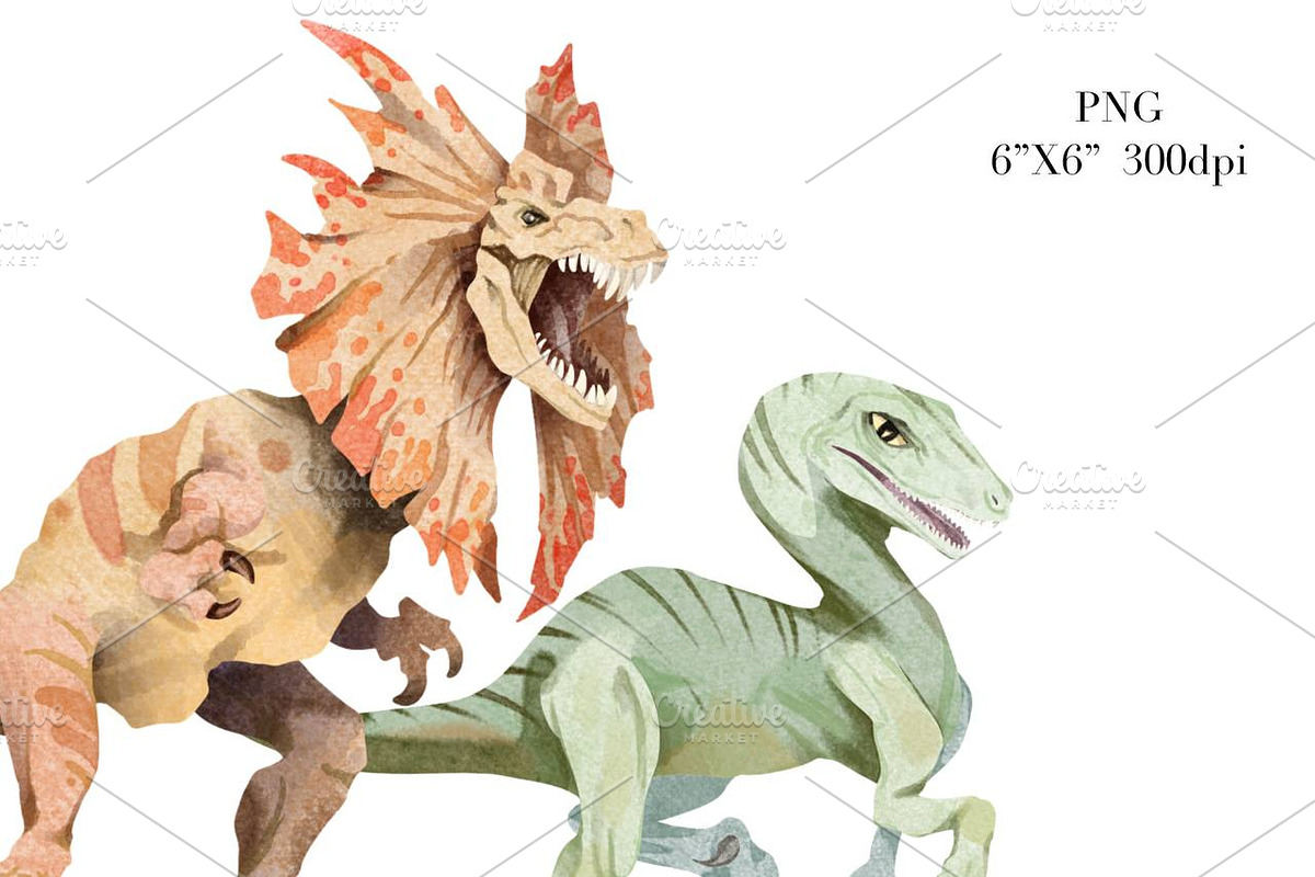 Dinosaur Watercolor Clipart, an Animal Illustration by NKTKNS (Photo 4 of 4)