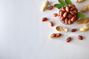 Detail of peeled peanuts in a bowl on white table, a Food & Drink Photo by Davizro's Market