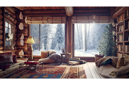 Living Room With Furniture and Large, an Architecture Photo by CREATIVEDEF