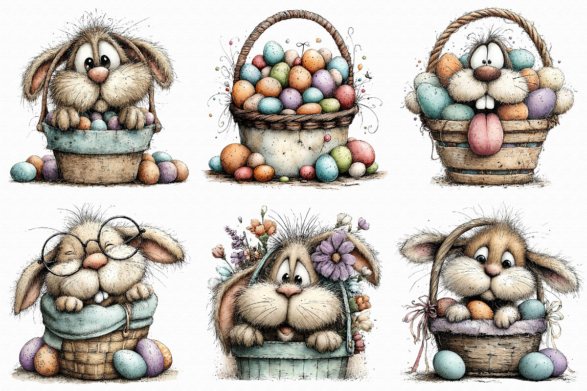 Funny Easter Bunny Basket Clipart, an Illustration by Libby Wishes (Photo 6 of 7)