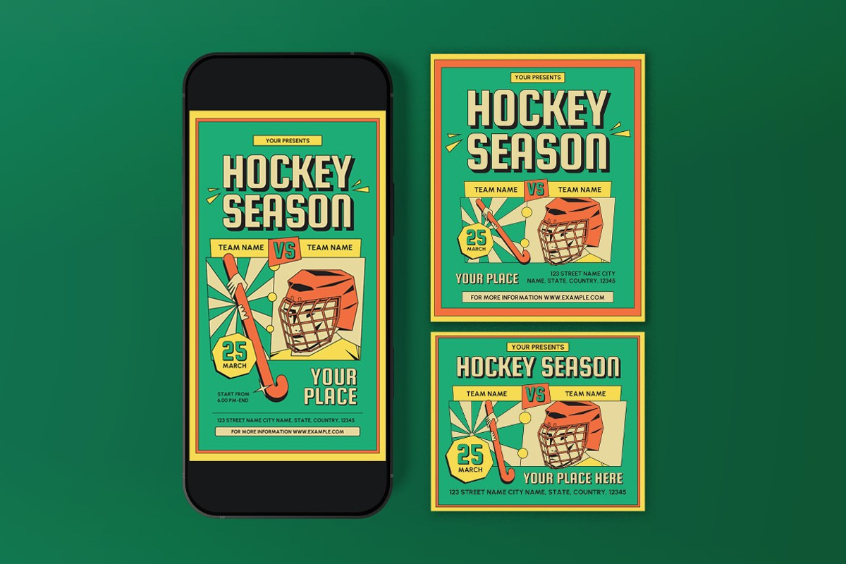 Green Flat Hockey Game Flyer Set, a Flyer Template by graphicook (Photo 3 of 3)