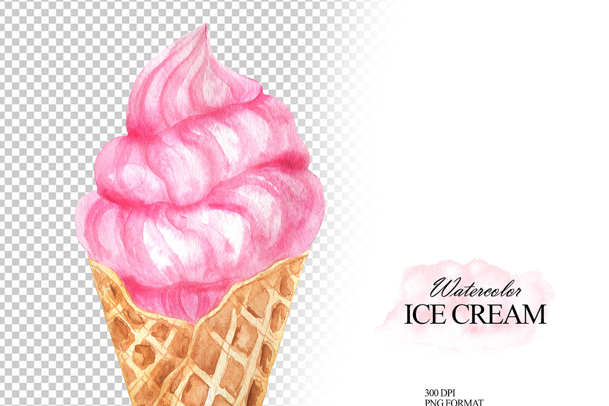 Colorful watercolor ice cream, a Food Illustration by OlDm_Shop (Photo 7 of 10)