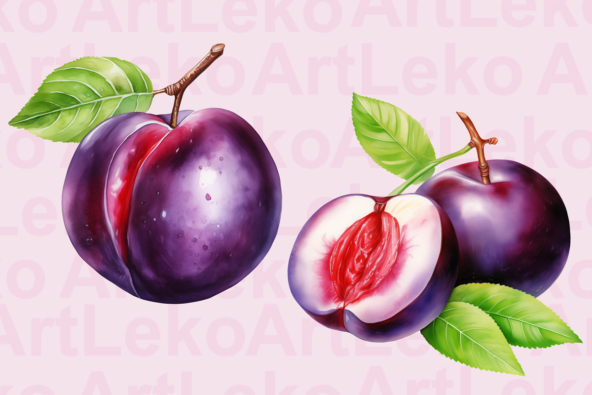 Plums Watercolor Clipart, a Food Illustration by LekoArt (Photo 3 of 10)