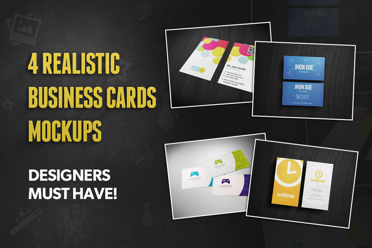 4 Realistic Business Card Mockups, a Print Template by Rafael Oliveira (Photo 1 of 5)
